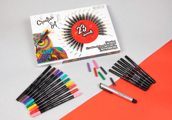 Zestaw kreatywny CRESCO 23 elementy – Brush Peny + Pióro wieczne Kaligrafia - obrazek 2