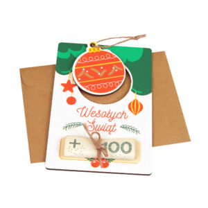 Kartki świąteczne z kieszonką na pieniądze i zawieszką na choinkę - BOMBKA