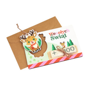 Kartki świąteczne z kieszonką na pieniądze i zawieszką na choinkę - RENIFER