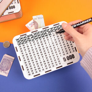 Skarbonka wykreślanka oszczędzanie cel 5000 + MARKER